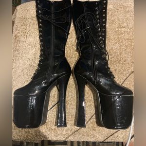 Pleaser size 6 knee high patent leather high heel boots